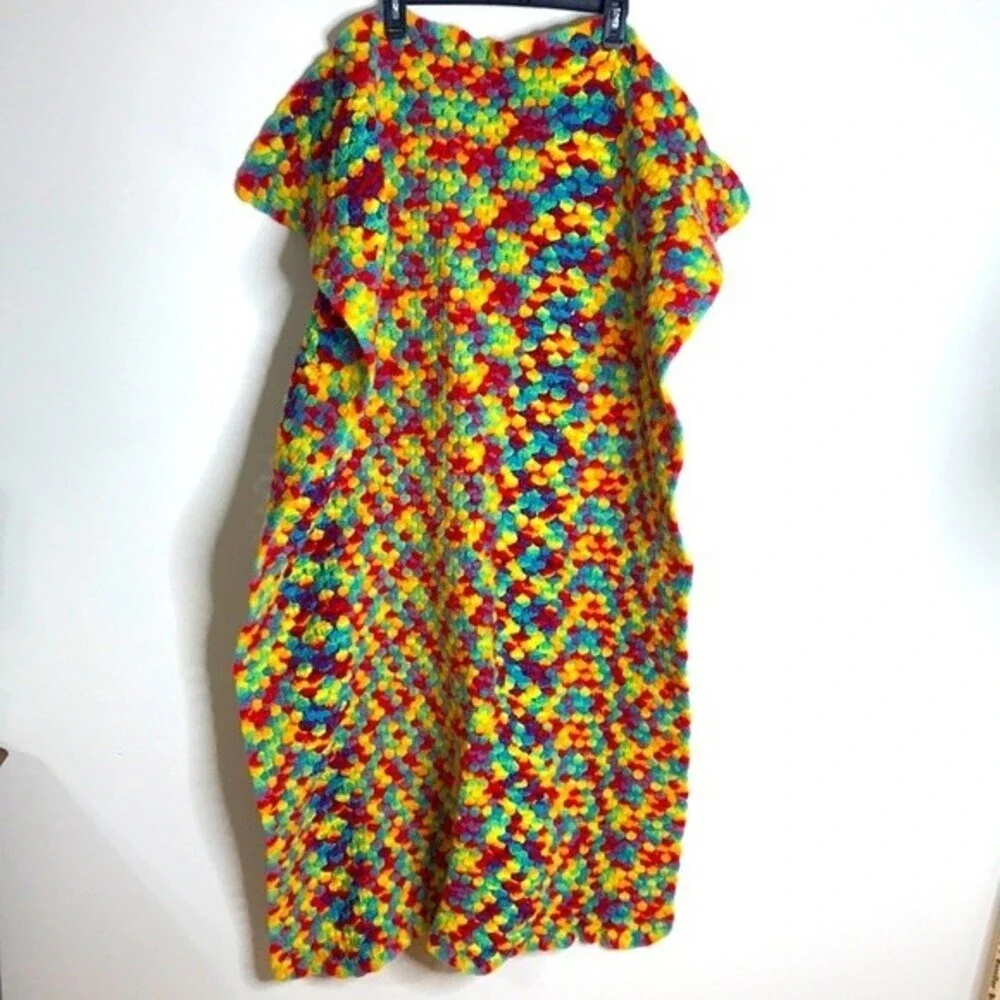 Rainbow Stripe Crochet Afghan Lap Blanket or Shoulder Throw Handmade 50x35